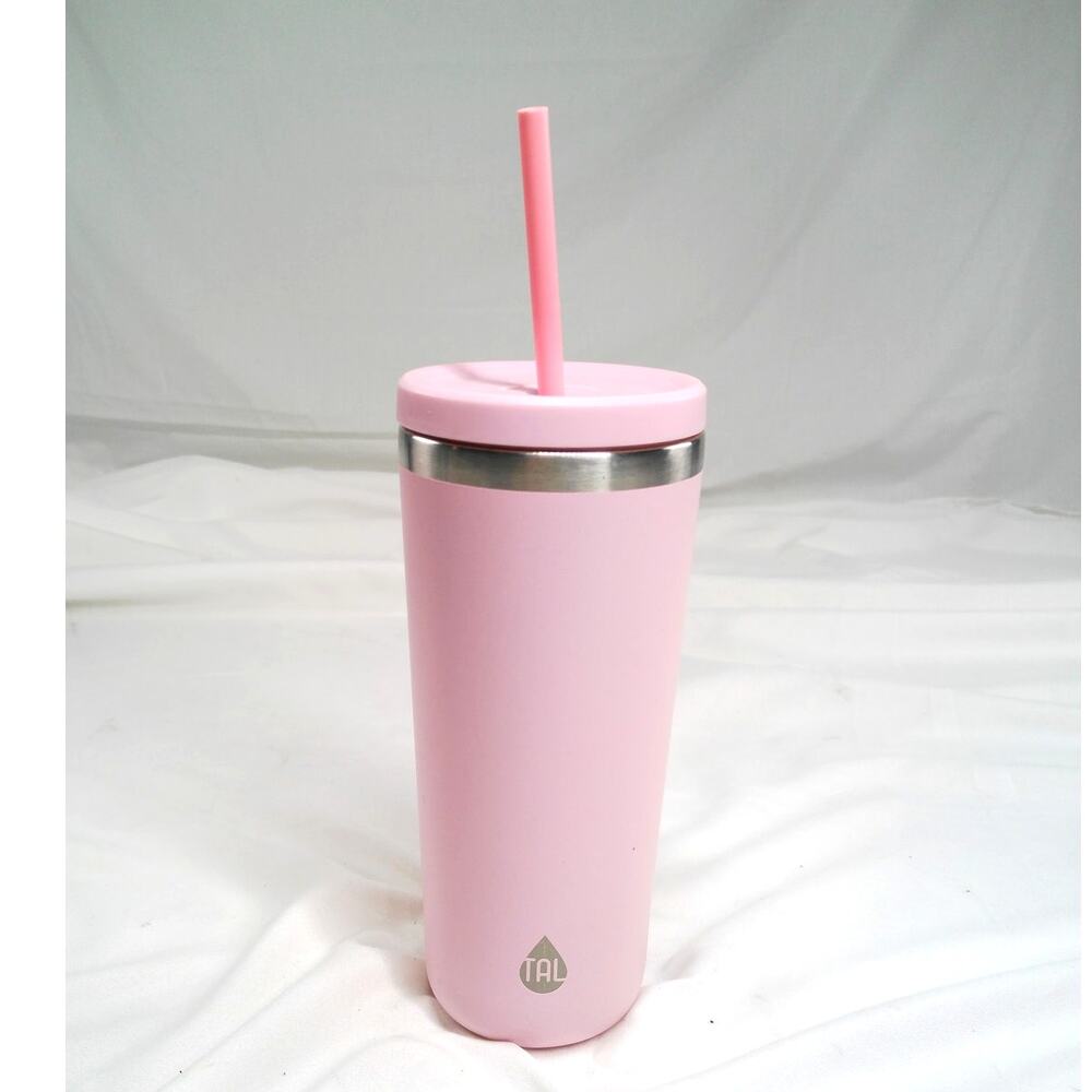 TAL Pink Stainless Steel Insulated Skinny Tumbler Travel Cup with Lid & Straw
